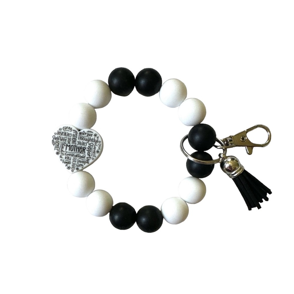 Mother Heart Black and White Silicone Wristlet